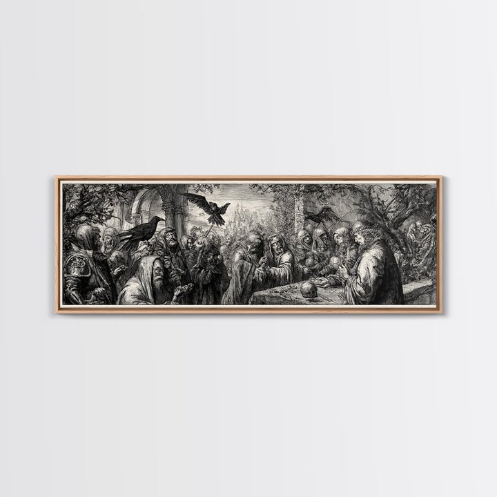 The Ash-Covered Oracle, Renaissance Engraving Art, Extra Wide Wall Art, Macabre Wall Art, Framed Canvas Print, Halloween Wall Art