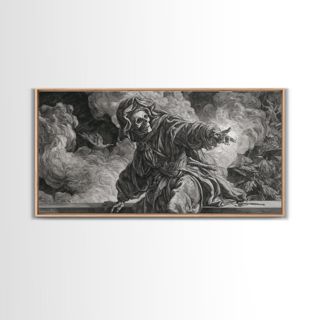 The Ash-Covered Oracle, Danse Macabre Art, Wide Panoramic Art, Dark Fantasy Wall Art, Canvas Print, Halloween Wall Art