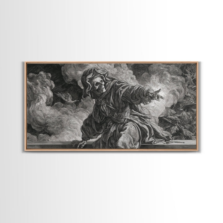 The Ash-Covered Oracle, Danse Macabre Art, Wide Panoramic Art, Dark Fantasy Wall Art, Canvas Print, Halloween Wall Art