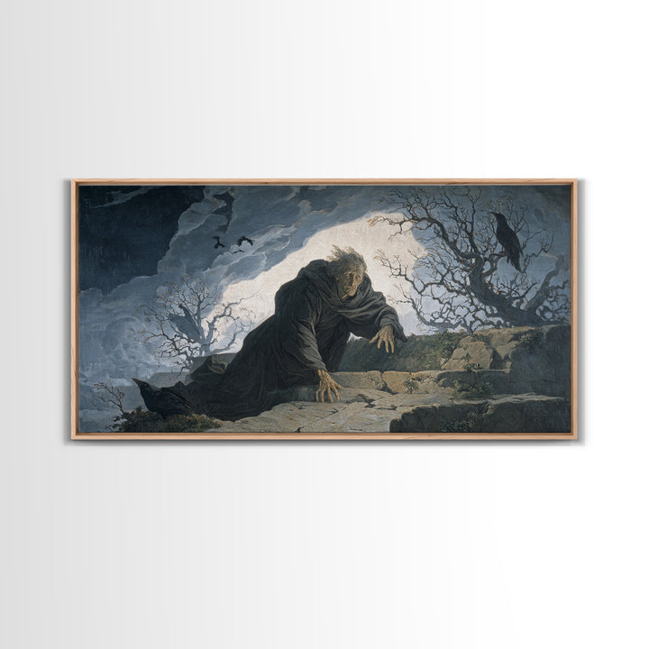 The Ash-Covered Oracle, Romantic Gothic Landscape, Wide Panoramic Art, Macabre Wall Art, Canvas Print, Halloween Wall Art
