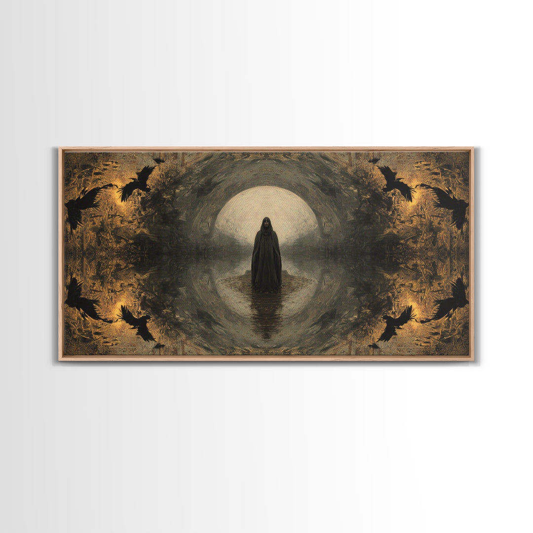 The Ash-Covered Oracle, Symbolist Gothic Landscape, Wide Panoramic Art, Dark Fantasy Wall Art, Canvas Print, Halloween Wall Art