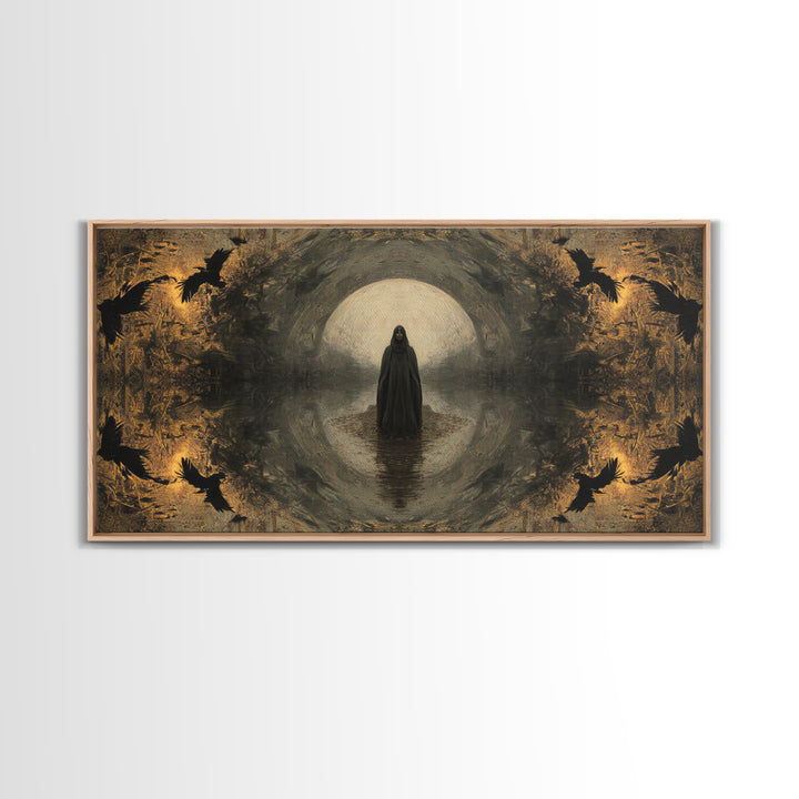 The Ash-Covered Oracle, Symbolist Gothic Landscape, Wide Panoramic Art, Dark Fantasy Wall Art, Canvas Print, Halloween Wall Art