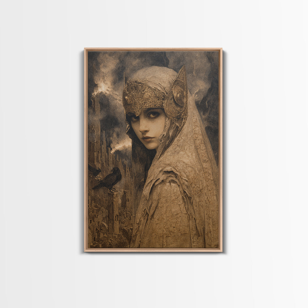 The Ash-Covered Oracle, Ornate Symbolist Art, Vertical Wall Art, Dark Halloween Decor, Canvas Print, Halloween Wall Art