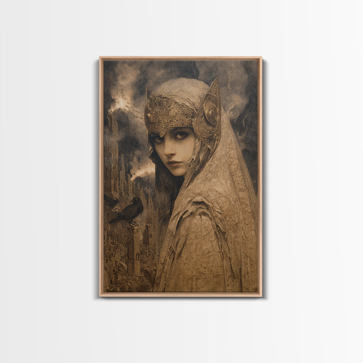 The Ash-Covered Oracle, Ornate Symbolist Art, Vertical Wall Art, Dark Halloween Decor, Canvas Print, Halloween Wall Art