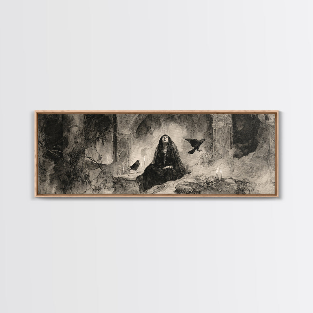 The Ash-Covered Oracle, Decadent Gothic Art, Extra Wide Wall Art, Macabre Wall Art, Canvas Print, Halloween Wall Art