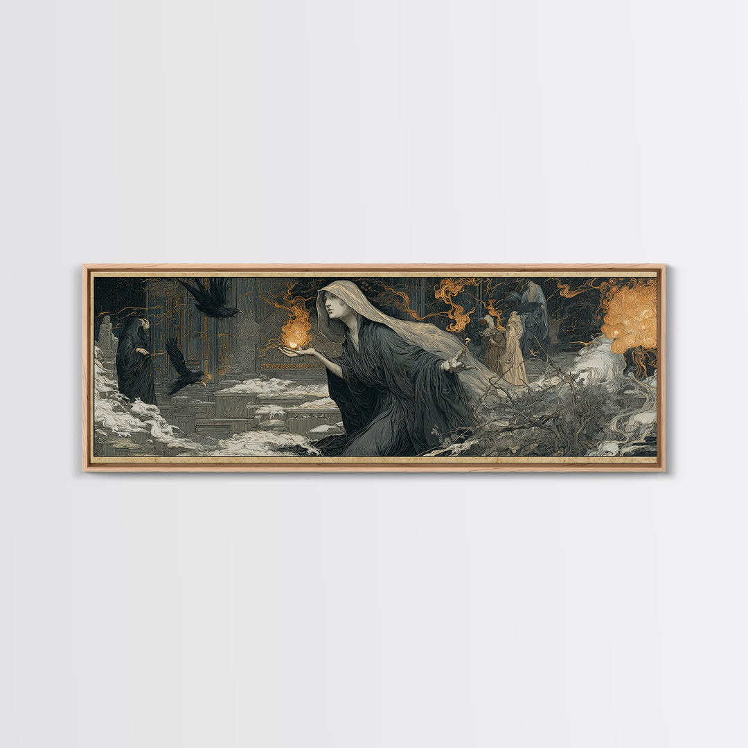 The Ash-Covered Oracle, Symbolist Death Art, Extra Wide Wall Art, Gothic Horror Wall Art, Canvas Print, Halloween Wall Art