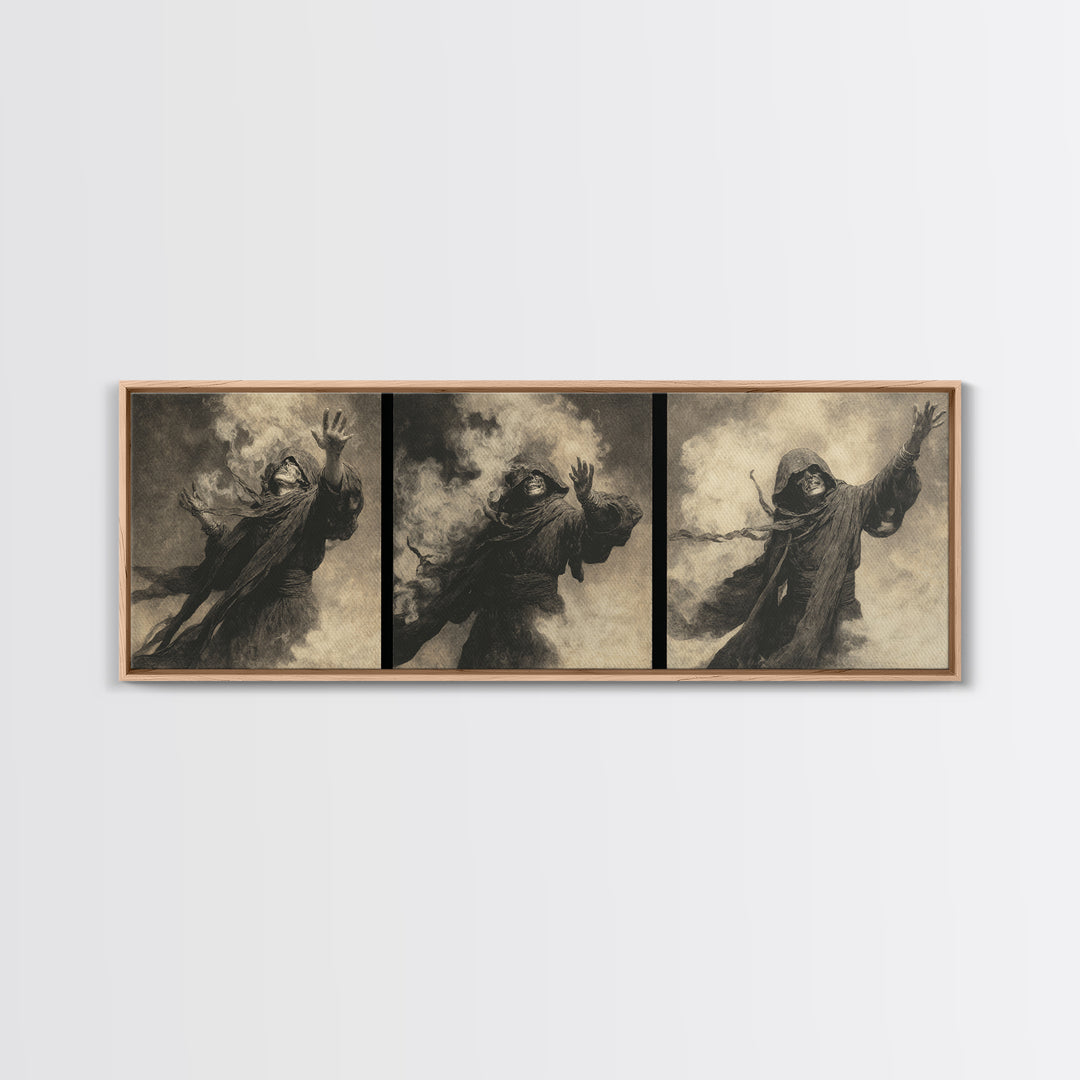 The Ash-Covered Oracle, Dark Symbolist Art, Extra Wide Wall Art, Dark Halloween Decor, Framed Canvas Print, Halloween Wall Art