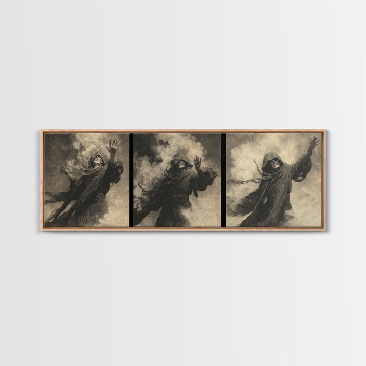 The Ash-Covered Oracle, Dark Symbolist Art, Extra Wide Wall Art, Dark Halloween Decor, Framed Canvas Print, Halloween Wall Art