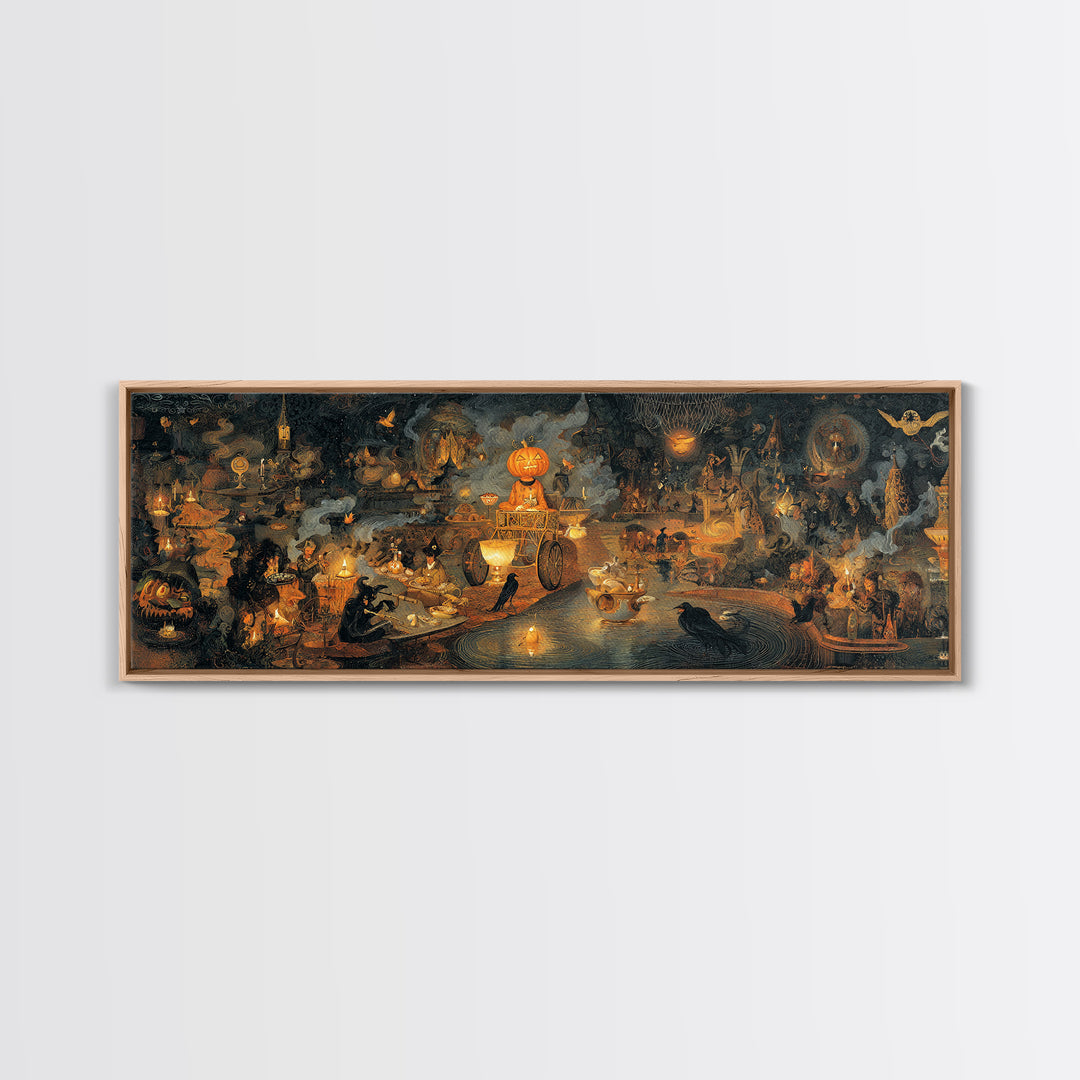The Pumpkin-Headed Tea Merchant, Medieval Grotesque Art, Extra Wide Wall Art, Gothic Horror Wall Art, Canvas Print