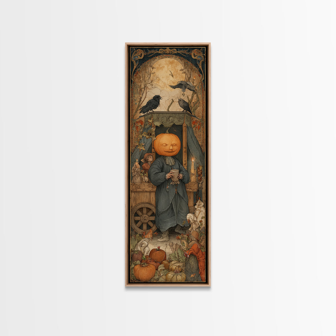 The Pumpkin-Headed Tea Merchant, Dark Renaissance Art, Tall Narrow Wall Art, Dark Fantasy Wall Art, Canvas Print