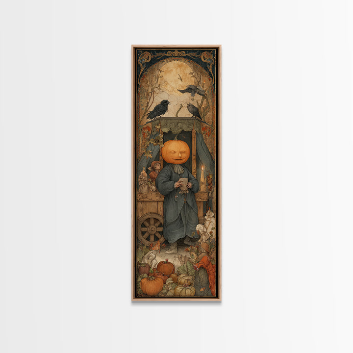 The Pumpkin-Headed Tea Merchant, Dark Renaissance Art, Tall Narrow Wall Art, Dark Fantasy Wall Art, Canvas Print