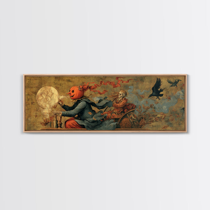 The Pumpkin-Headed Tea Merchant, Danse Macabre Art, Extra Wide Wall Art, Dark Fantasy Wall Art, Canvas Print