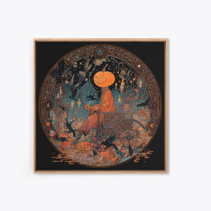 The Pumpkin-Headed Tea Merchant, Stained Glass Gothic Art, Square Wall Art, Macabre Wall Art, Canvas Print, Halloween Wall Art
