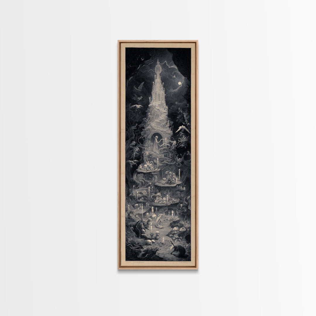 The Ghost Bakery, Gothic Engraving Art, Tall Narrow Wall Art, Macabre Wall Art, Framed Canvas Print, Halloween Wall Art