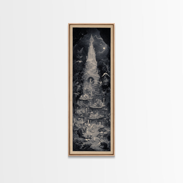 The Ghost Bakery, Gothic Engraving Art, Tall Narrow Wall Art, Macabre Wall Art, Framed Canvas Print, Halloween Wall Art