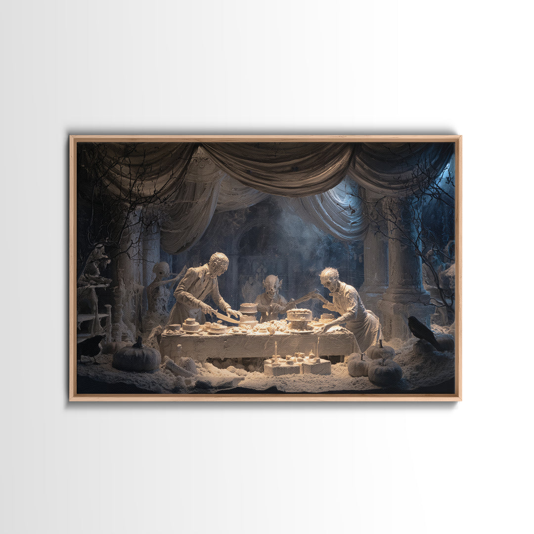 The Ghost Bakery, Gothic Nightmare Art, Landscape Wall Art, Dark Halloween Decor, Framed Canvas Print, Halloween Wall Art