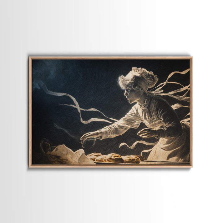 The Ghost Bakery, Expressionist Gothic Art, Landscape Wall Art, Dark Halloween Decor, Framed Canvas Print, Halloween Wall Art