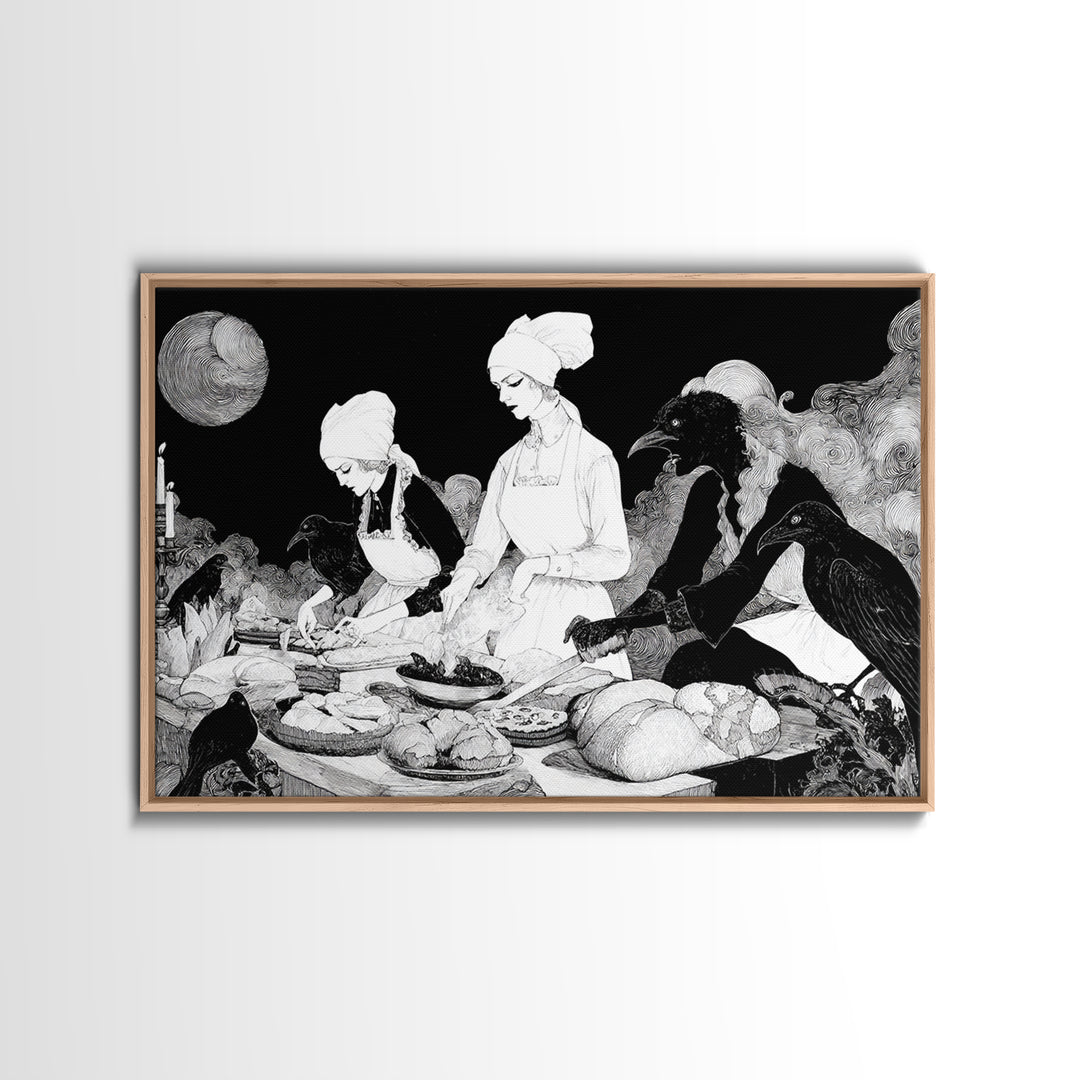 The Ghost Bakery, Decadent Line Art, Landscape Wall Art, Dark Fantasy Wall Art, Framed Canvas Print, Halloween Wall Art