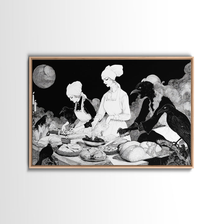 The Ghost Bakery, Decadent Line Art, Landscape Wall Art, Dark Fantasy Wall Art, Framed Canvas Print, Halloween Wall Art