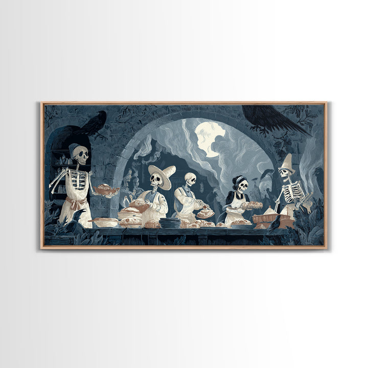 The Ghost Bakery, Macabre Folk Print Art, Wide Panoramic Art, Dark Halloween Decor, Canvas Print, Halloween Wall Art