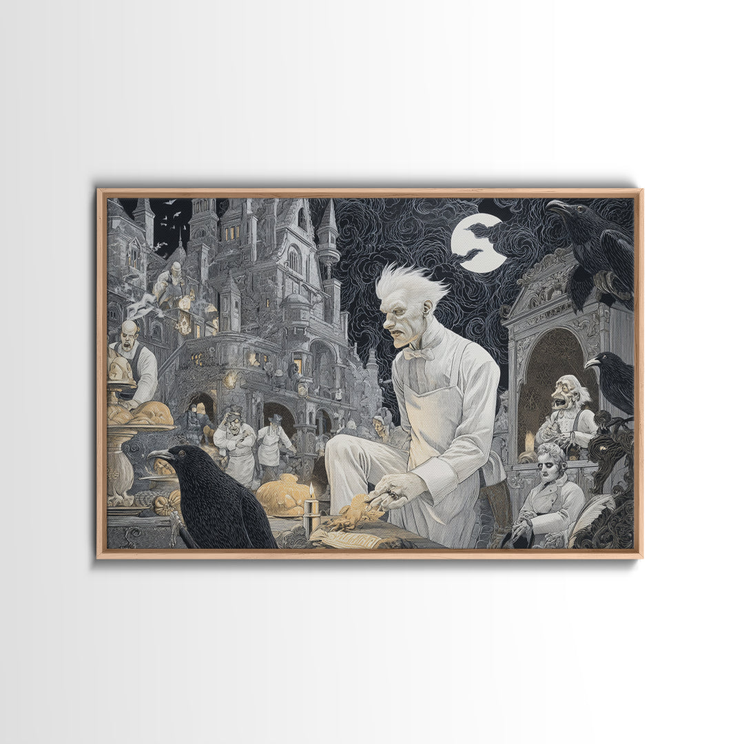 The Ghost Bakery, Victorian Macabre Art, Landscape Wall Art, Macabre Wall Art, Framed Canvas Print, Halloween Wall Art