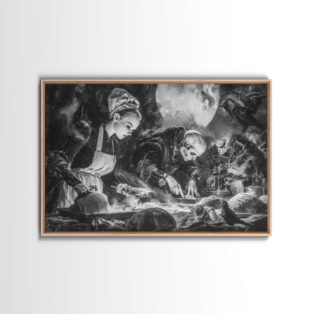 The Ghost Bakery, Biomechanical Horror Art, Landscape Wall Art, Dark Fantasy Wall Art, Framed Canvas Print, Halloween Wall Art