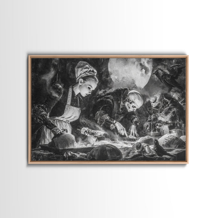 The Ghost Bakery, Biomechanical Horror Art, Landscape Wall Art, Dark Fantasy Wall Art, Framed Canvas Print, Halloween Wall Art