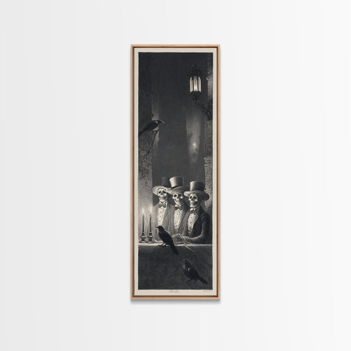 The Skeleton Barbershop Quartet, Gothic Engraving Art, Tall Narrow Wall Art, Gothic Horror Wall Art, Canvas Print, Halloween Wall Art