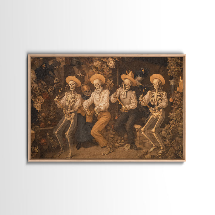 The Skeleton Barbershop Quartet, Medieval Grotesque Art, Landscape Wall Art, Macabre Wall Art, Canvas Print, Halloween Wall Art