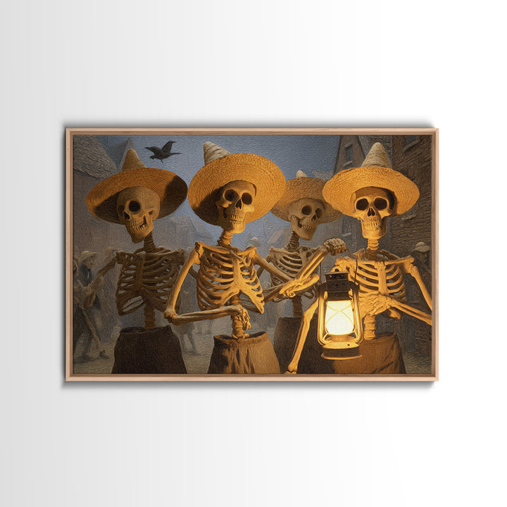 The Skeleton Barbershop Quartet, Northern Renaissance Horror, Landscape Wall Art, Macabre Wall Art, Framed Canvas Print