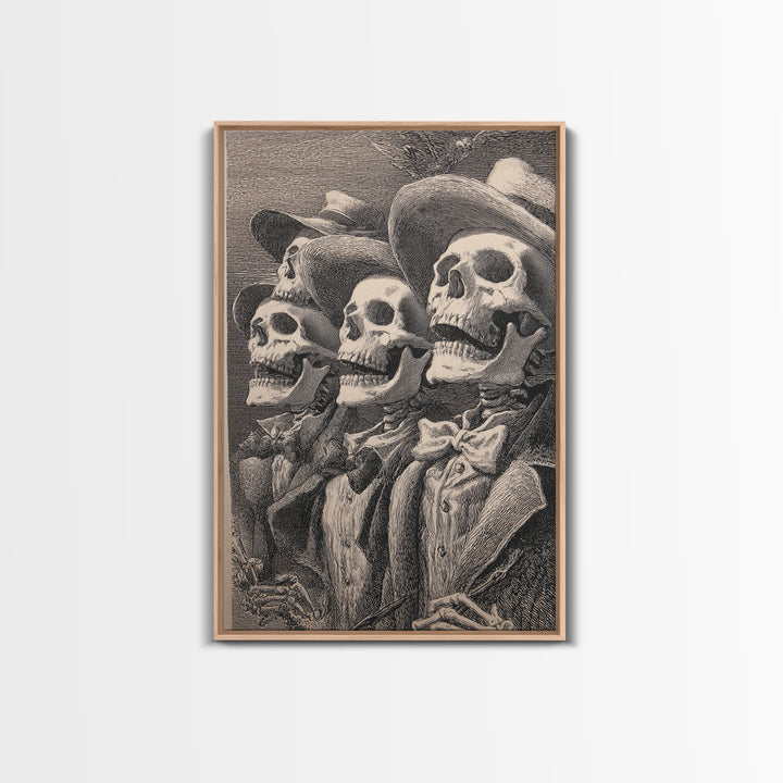 The Skeleton Barbershop Quartet, Renaissance Engraving Art, Vertical Wall Art, Gothic Horror Wall Art, Framed Canvas Print