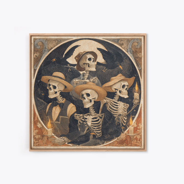 The Skeleton Barbershop Quartet, Danse Macabre Art, Square Wall Art, Macabre Wall Art, Canvas Print, Halloween Wall Art