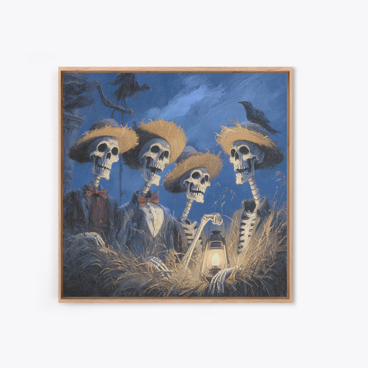 The Skeleton Barbershop Quartet, Baroque Witchcraft Art, Square Wall Art, Macabre Wall Art, Framed Canvas Print, Halloween Wall Art