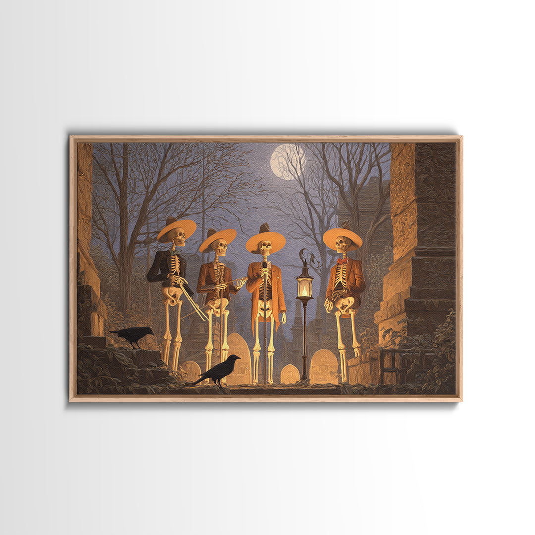 The Skeleton Barbershop Quartet, Romantic Gothic Landscape, Landscape Wall Art, Macabre Wall Art, Canvas Print, Halloween Wall Art