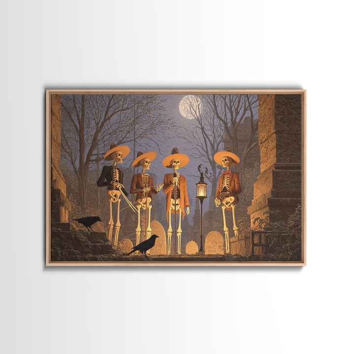 The Skeleton Barbershop Quartet, Romantic Gothic Landscape, Landscape Wall Art, Macabre Wall Art, Canvas Print, Halloween Wall Art