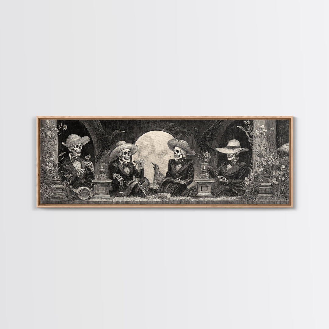 The Skeleton Barbershop Quartet, Symbolist Dream Art, Extra Wide Wall Art, Gothic Horror Wall Art, Canvas Print, Halloween Wall Art