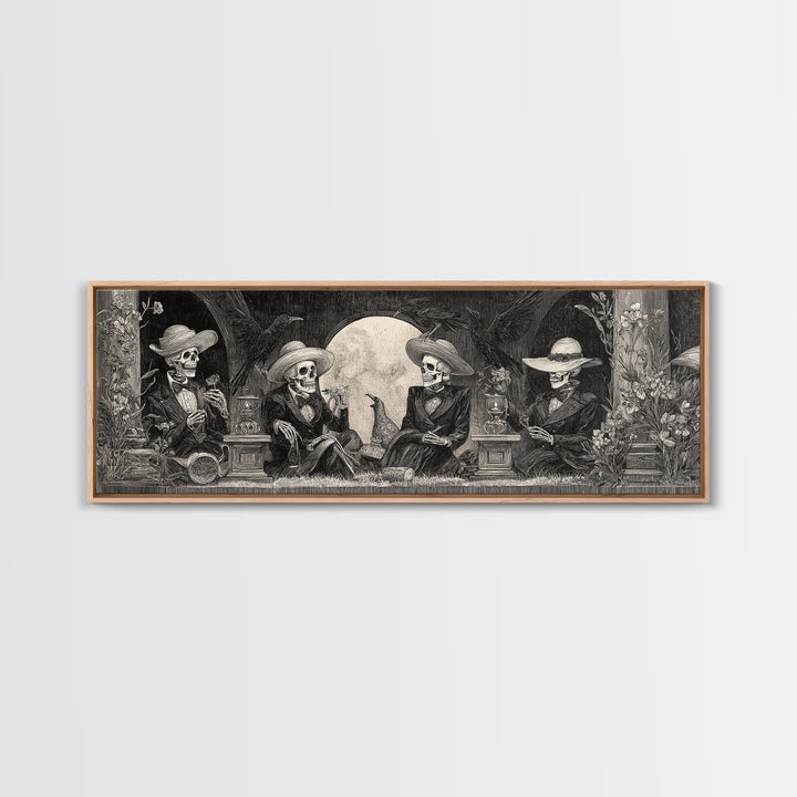 The Skeleton Barbershop Quartet, Symbolist Dream Art, Extra Wide Wall Art, Gothic Horror Wall Art, Canvas Print, Halloween Wall Art