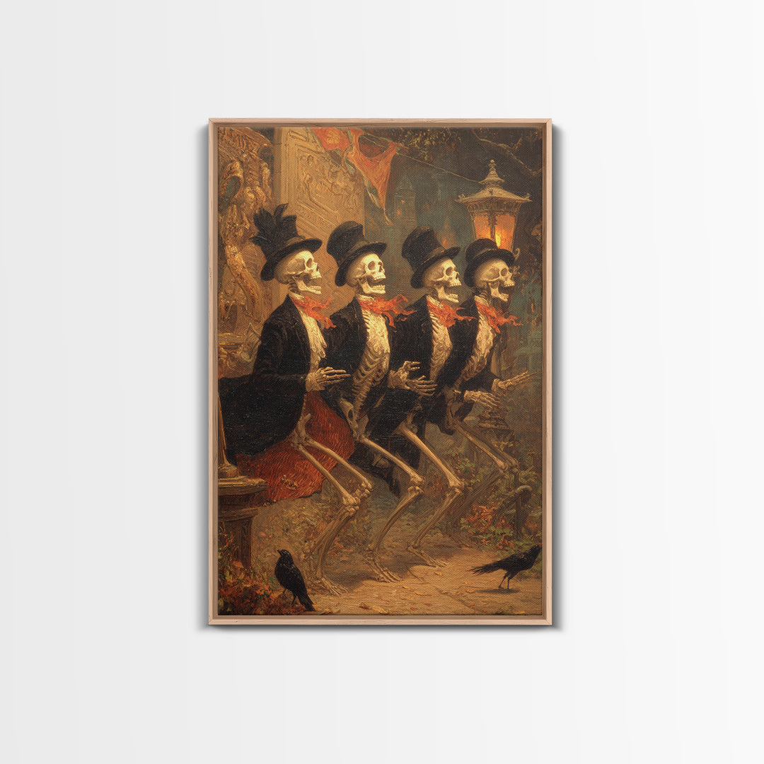 The Skeleton Barbershop Quartet, Ornate Symbolist Art, Vertical Wall Art, Macabre Wall Art, Canvas Print, Halloween Wall Art
