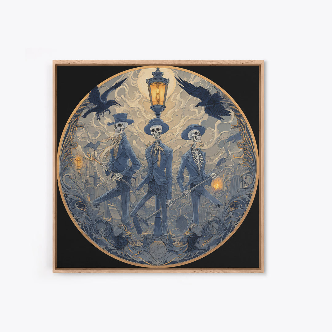 The Skeleton Barbershop Quartet, Symbolist Death Art, Square Wall Art, Macabre Wall Art, Framed Canvas Print, Halloween Wall Art
