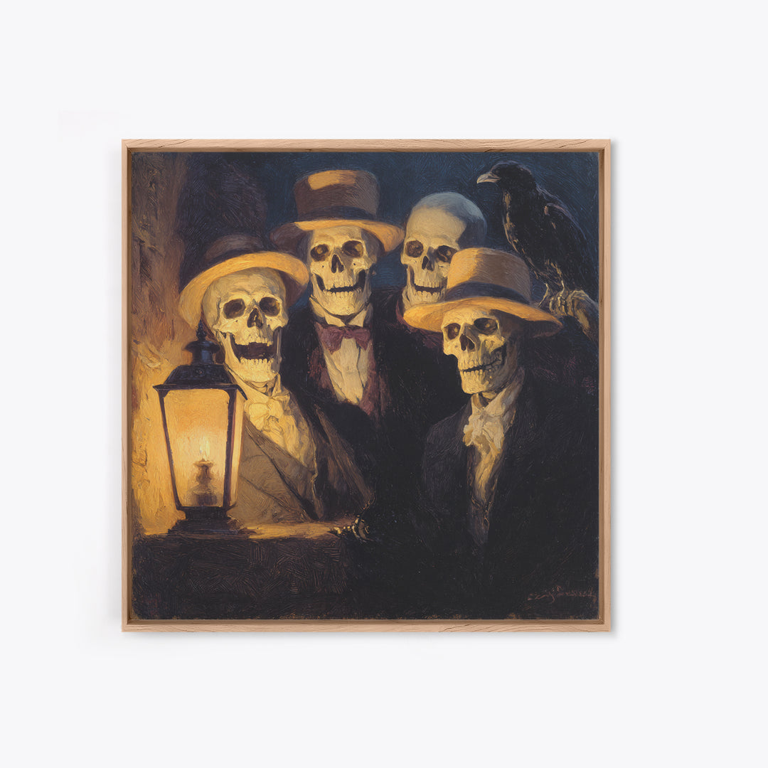 The Skeleton Barbershop Quartet, Dark Symbolist Art, Square Wall Art, Macabre Wall Art, Canvas Print, Halloween Wall Art