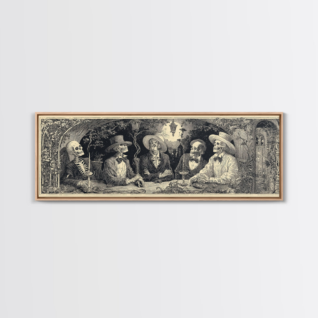 The Skeleton Barbershop Quartet, Symbolist Etching Art, Extra Wide Wall Art, Macabre Wall Art, Canvas Print, Halloween Wall Art