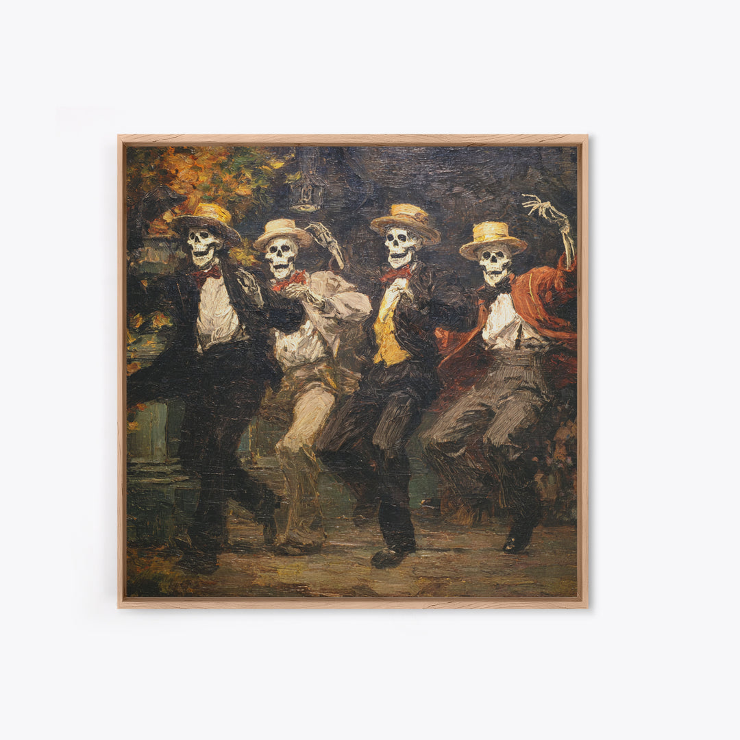 The Skeleton Barbershop Quartet, Grotesque Carnival Art, Square Wall Art, Macabre Wall Art, Framed Canvas Print, Halloween Wall Art