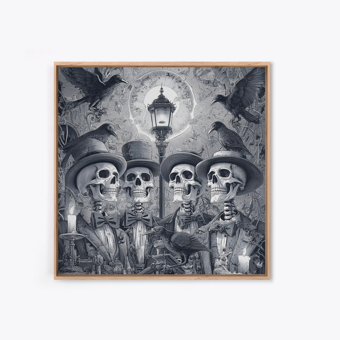 The Skeleton Barbershop Quartet, Biomechanical Horror Art, Square Wall Art, Dark Halloween Decor, Canvas Print, Halloween Wall Art