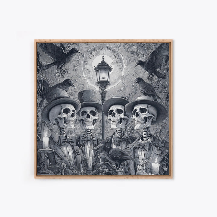 The Skeleton Barbershop Quartet, Biomechanical Horror Art, Square Wall Art, Dark Halloween Decor, Canvas Print, Halloween Wall Art