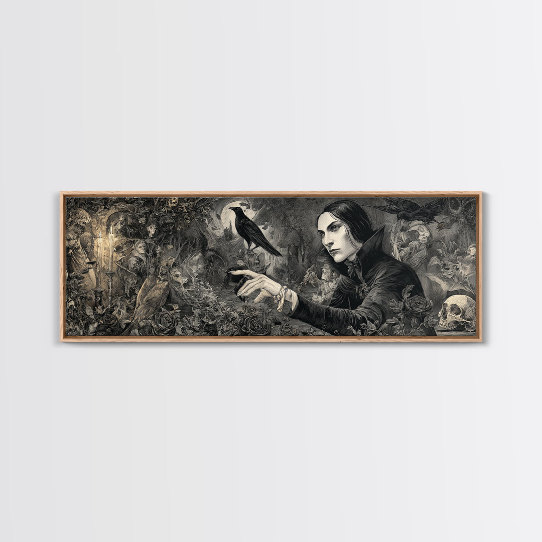 The Vampire Florist, Medieval Grotesque Art, Extra Wide Wall Art, Gothic Horror Wall Art, Framed Canvas Print, Halloween Wall Art