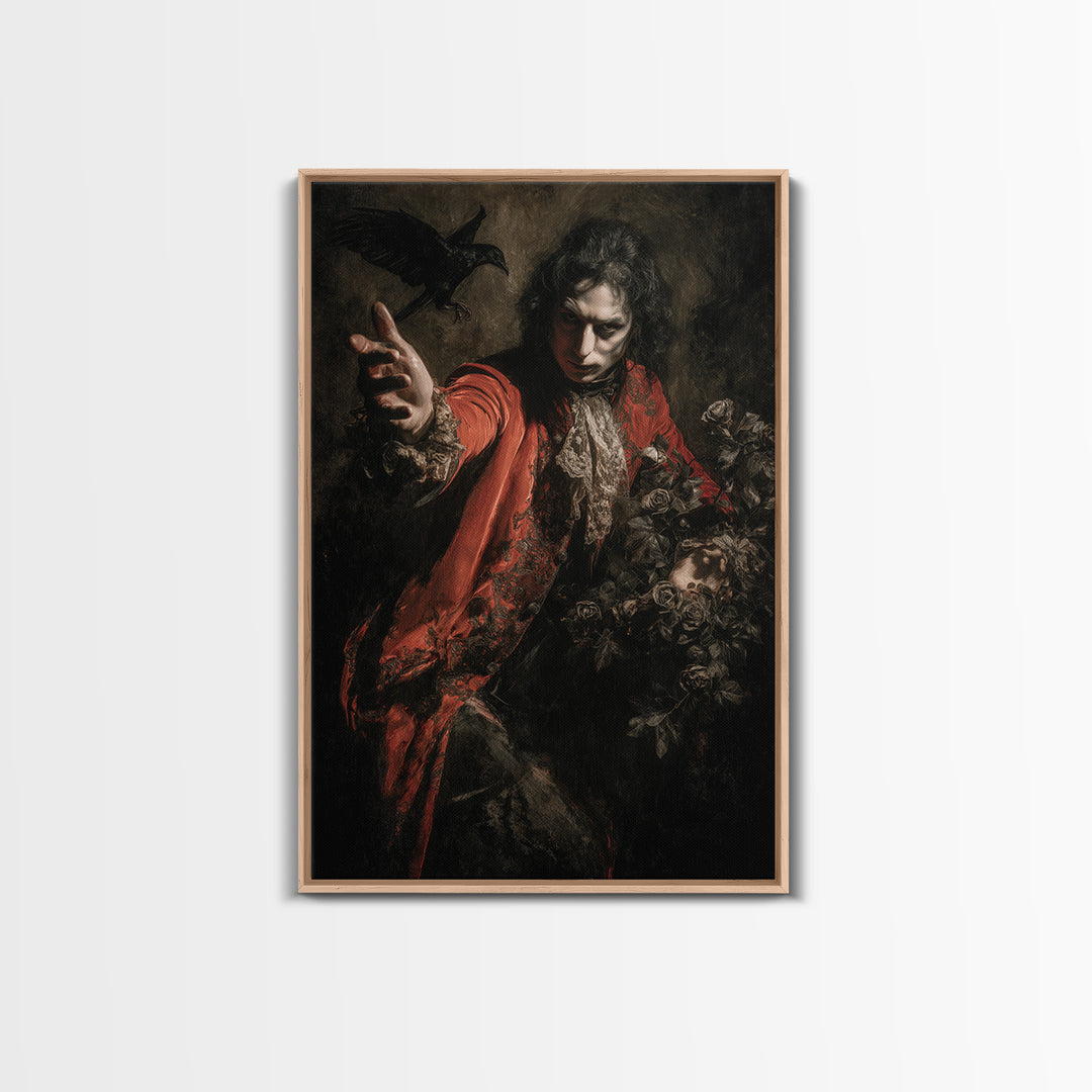The Vampire Florist, Dark Romantic Horror Art, Vertical Wall Art, Gothic Horror Wall Art, Canvas Print, Halloween Wall Art