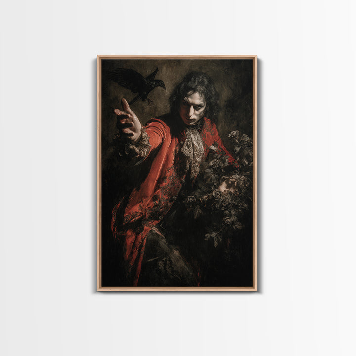 The Vampire Florist, Dark Romantic Horror Art, Vertical Wall Art, Gothic Horror Wall Art, Canvas Print, Halloween Wall Art