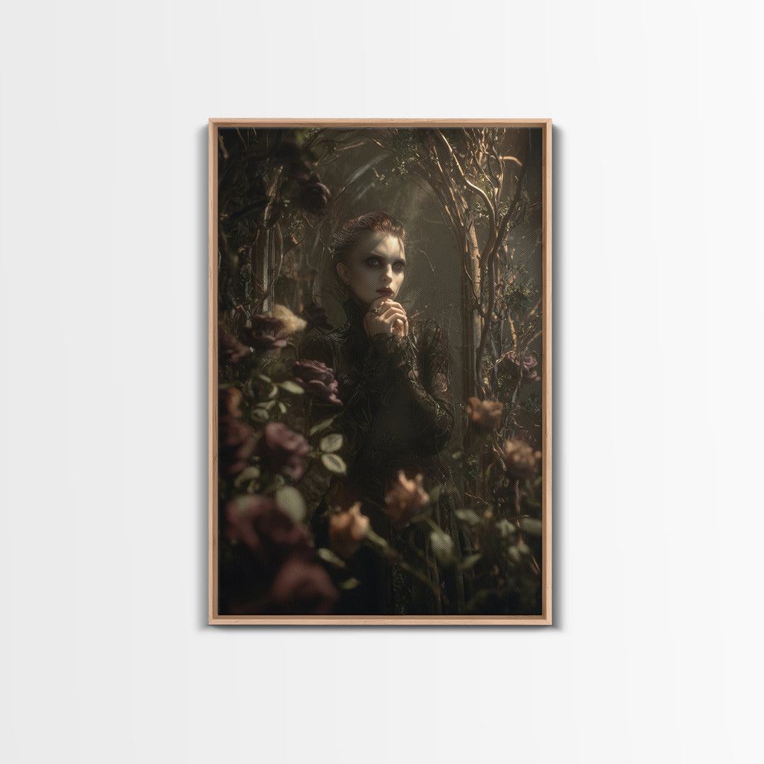 The Vampire Florist, Dark Symbolist Art, Vertical Wall Art, Macabre Wall Art, Canvas Print, Halloween Wall Art, Halloween Decor