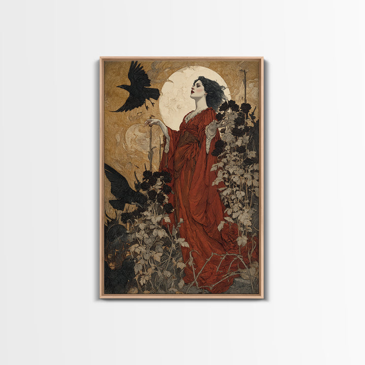 The Vampire Florist, Symbolist Etching Art, Vertical Wall Art, Macabre Wall Art, Canvas Print, Halloween Wall Art, Gothic Home Decor