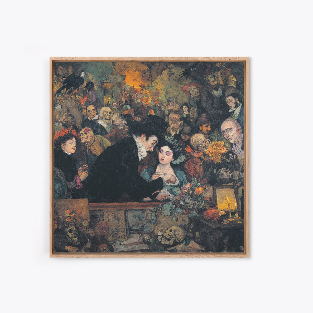 The Vampire Florist, Grotesque Carnival Art, Square Wall Art, Dark Fantasy Wall Art, Framed Canvas Print, Halloween Wall Art